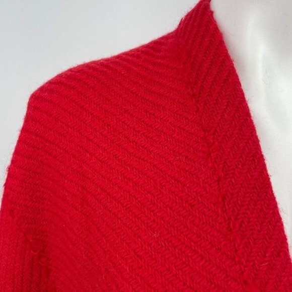 Handwoven Fringed Wool Poncho Red Churchill Artisan Made Shawl Wrap - Christmas - Picture 2 of 8